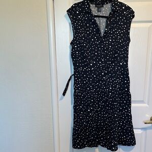Ann Taylor Navy and White Dot Midi Dress